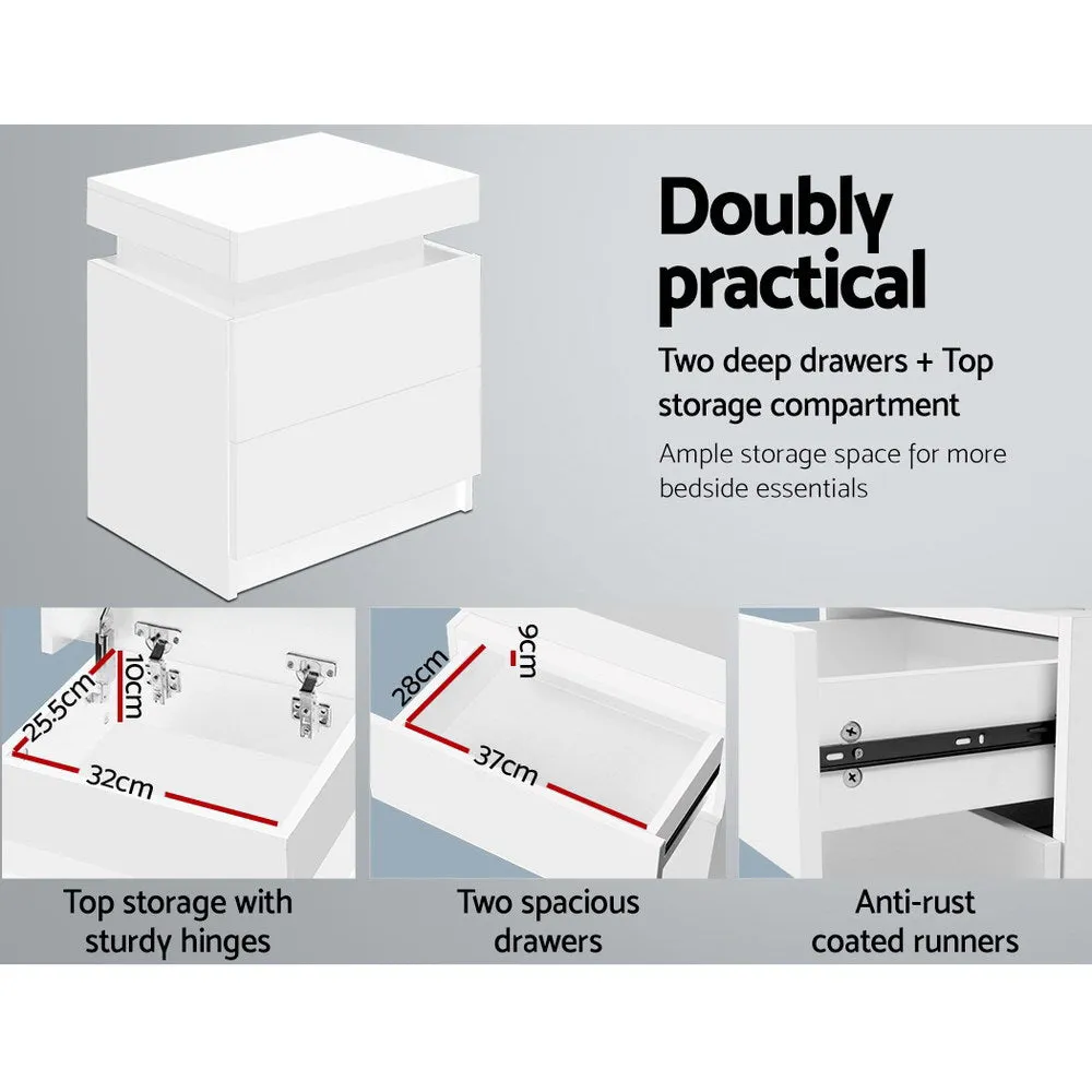 Modern Lift-up Storage Bedside Table with 2 Drawers - Artiss