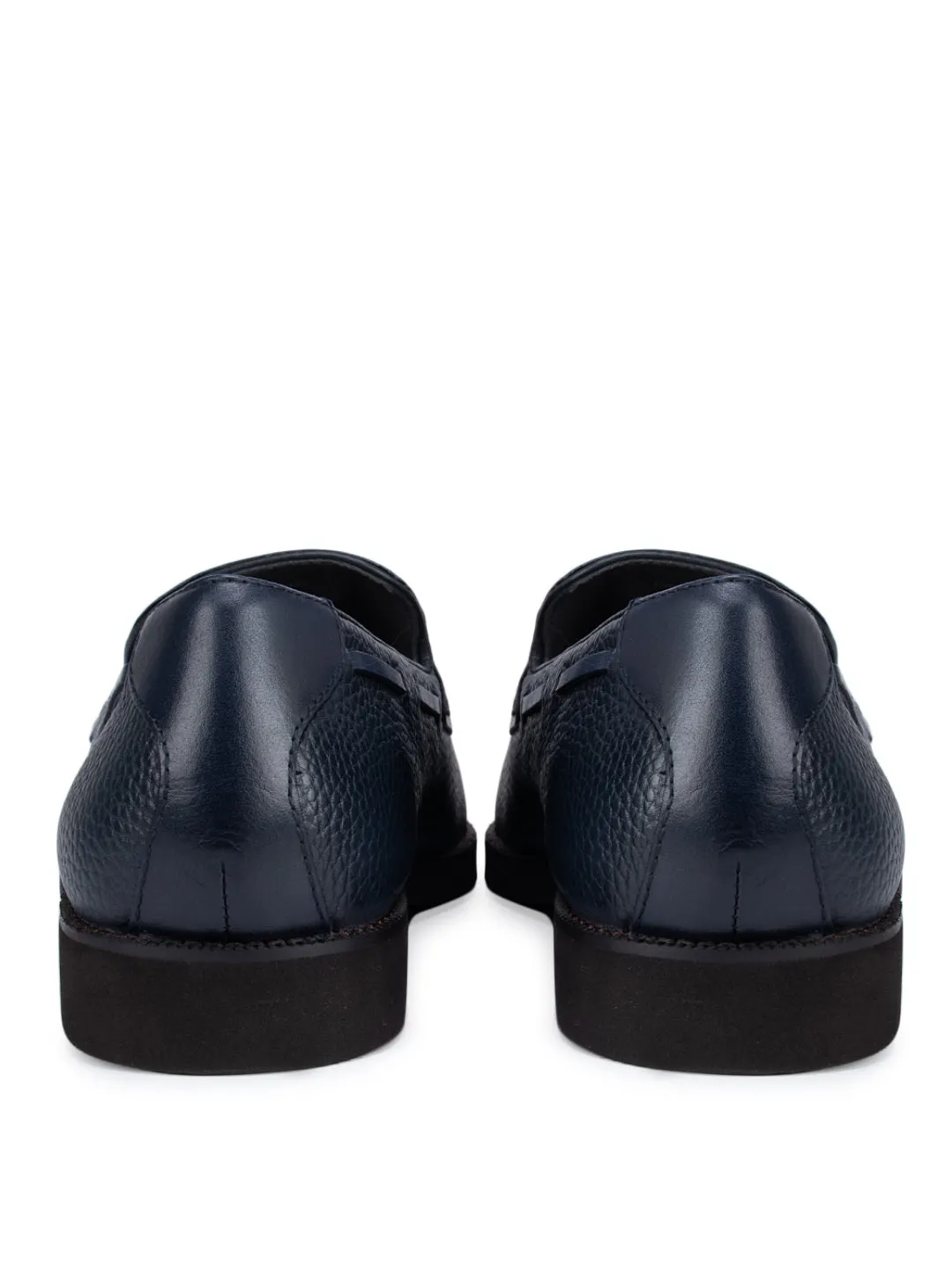 Navy Textured Loafers With Tassels
