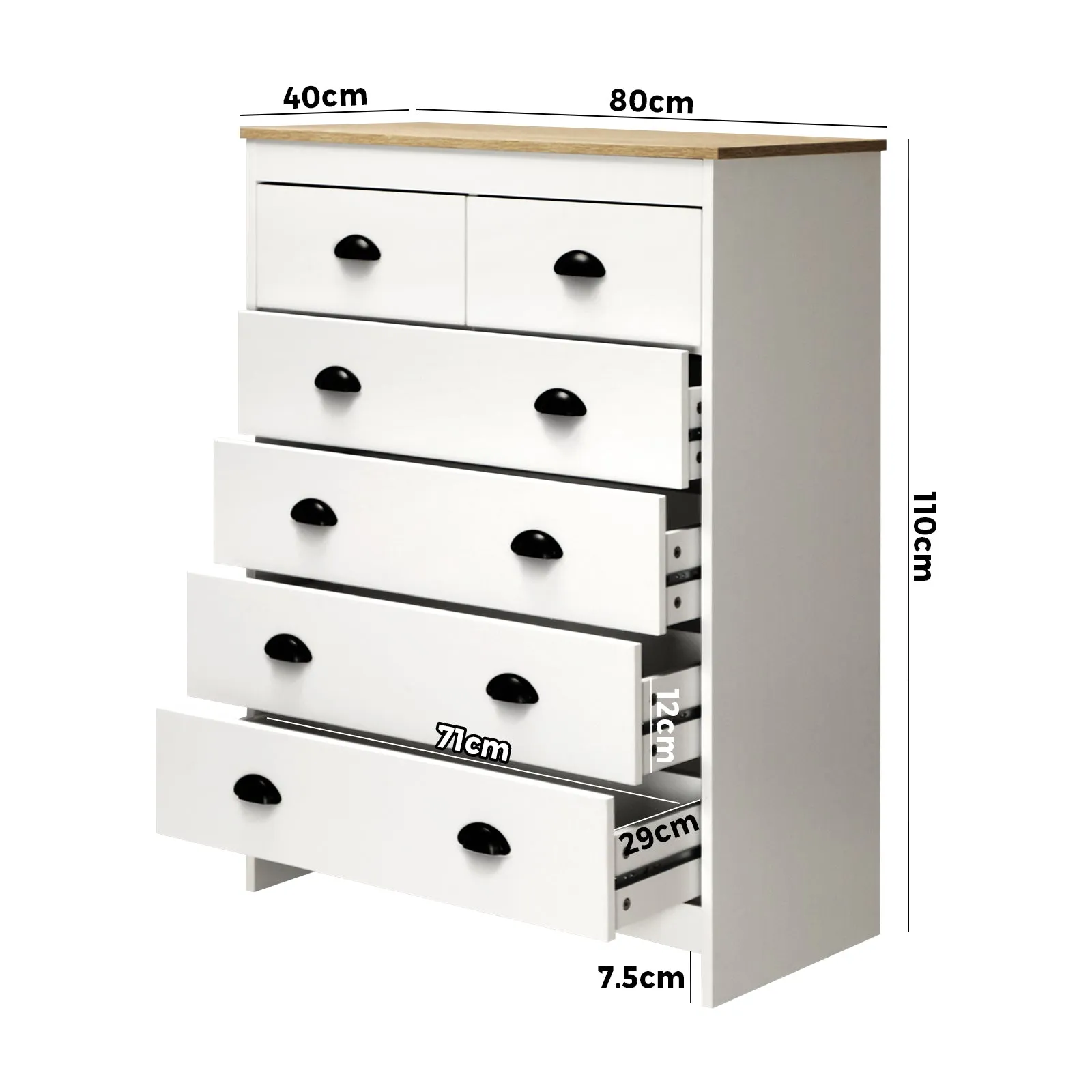 Oikiture Tallboy 6 Chest of Drawers Dresser Table Storage Cabinet Bedroom White