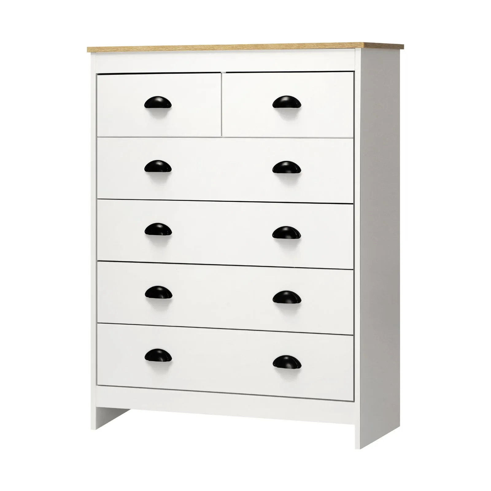 Oikiture Tallboy 6 Chest of Drawers Dresser Table Storage Cabinet Bedroom White