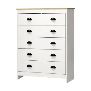 Oikiture Tallboy 6 Chest of Drawers Dresser Table Storage Cabinet Bedroom White