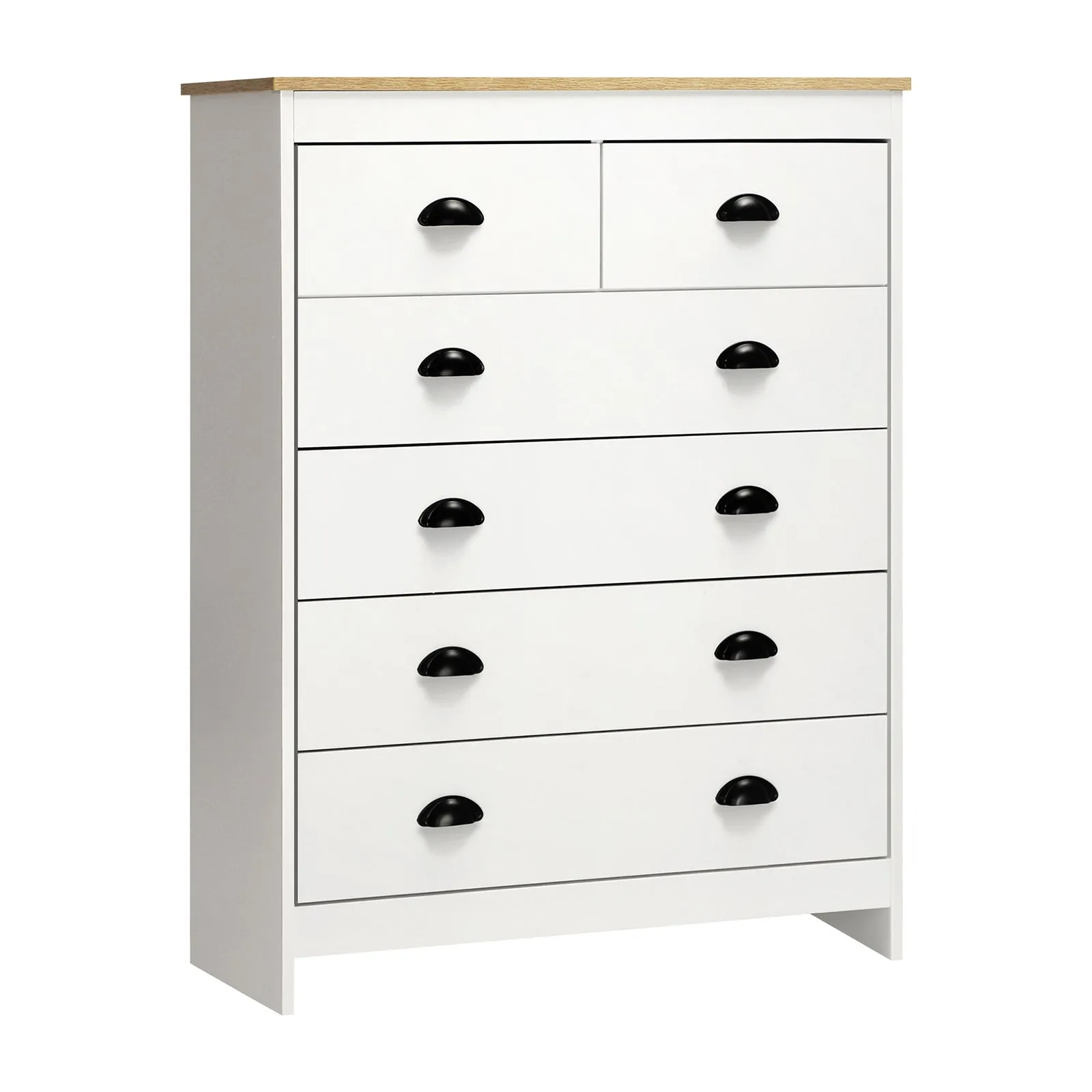 Oikiture Tallboy 6 Chest of Drawers Dresser Table Storage Cabinet Bedroom White
