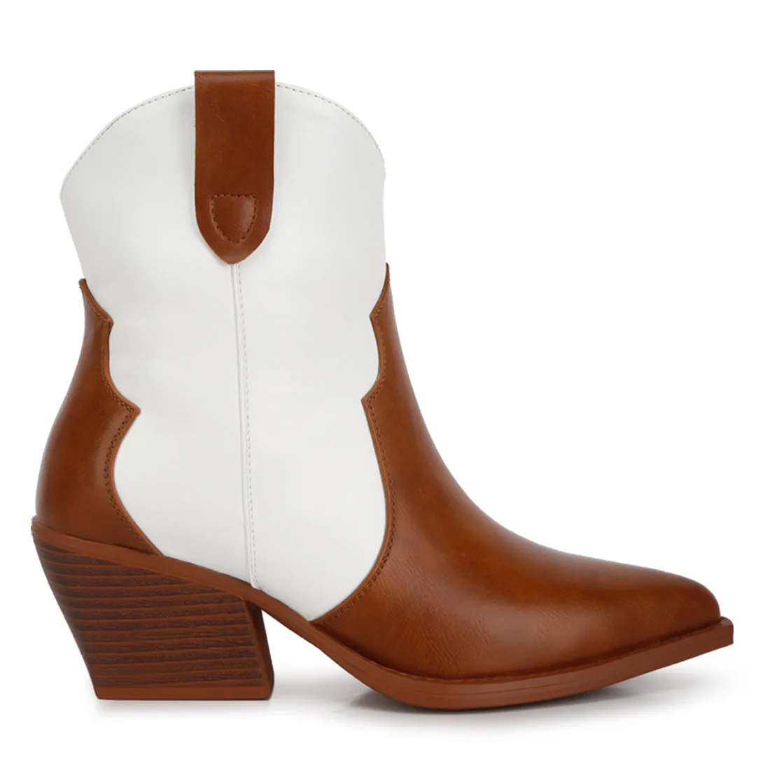Patchwork Detail Low Stacked Block Heel Boots