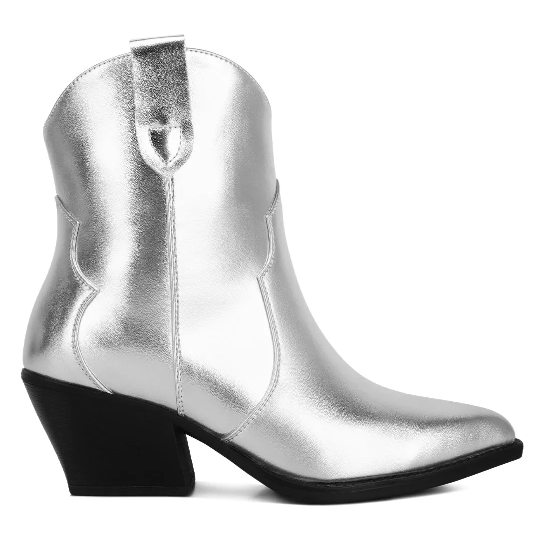 Patchwork Detail Low Stacked Block Heel Boots