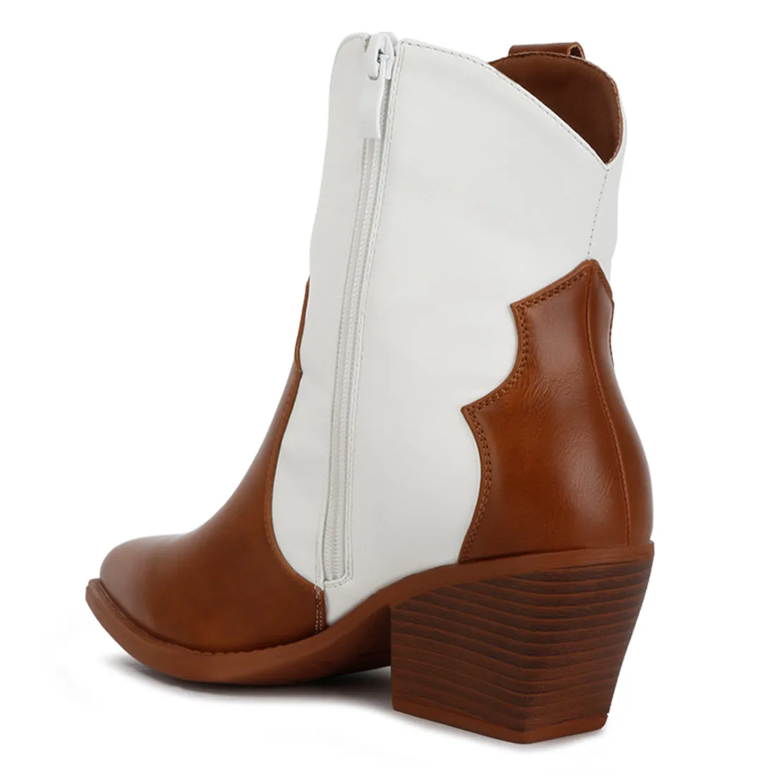 Patchwork Detail Low Stacked Block Heel Boots