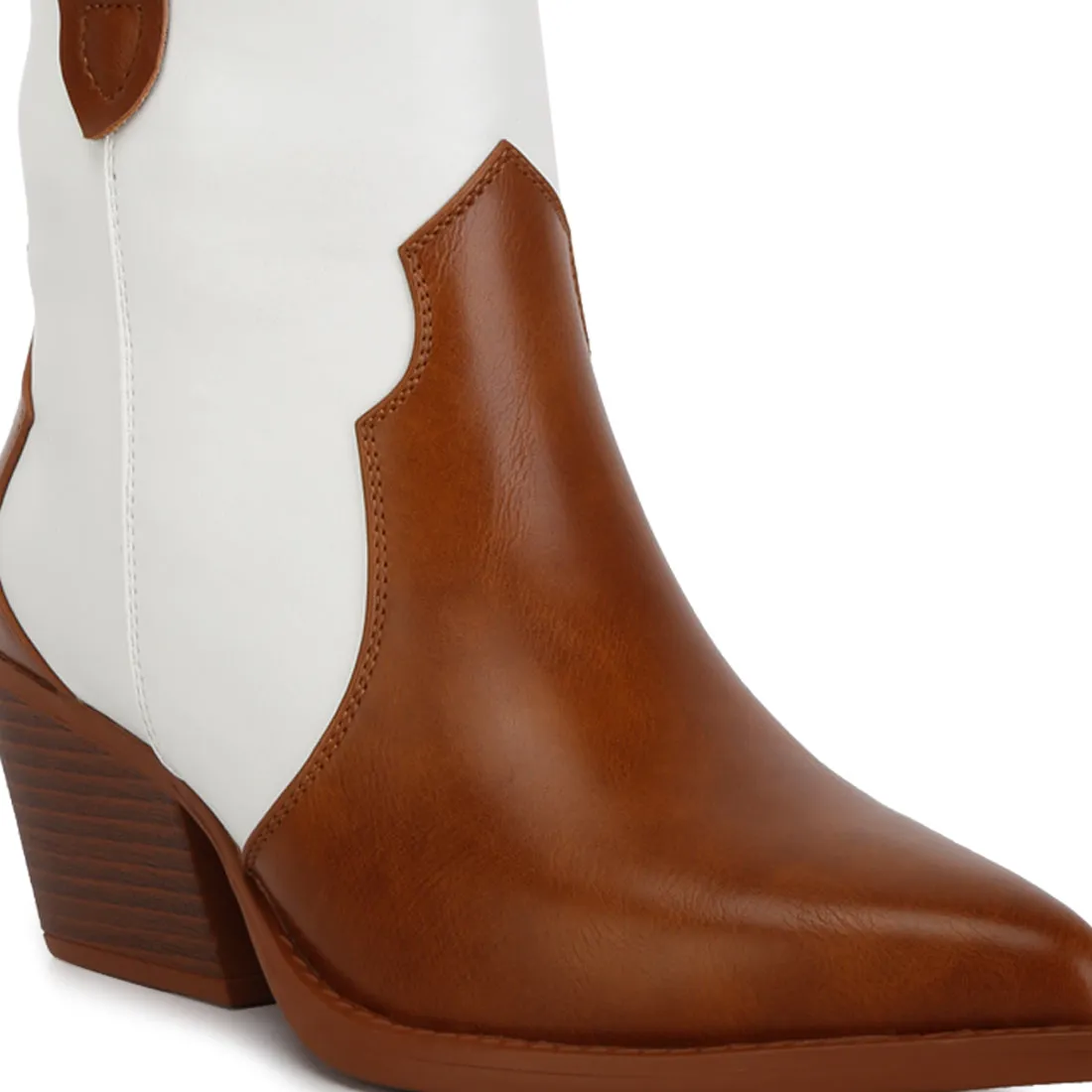Patchwork Detail Low Stacked Block Heel Boots