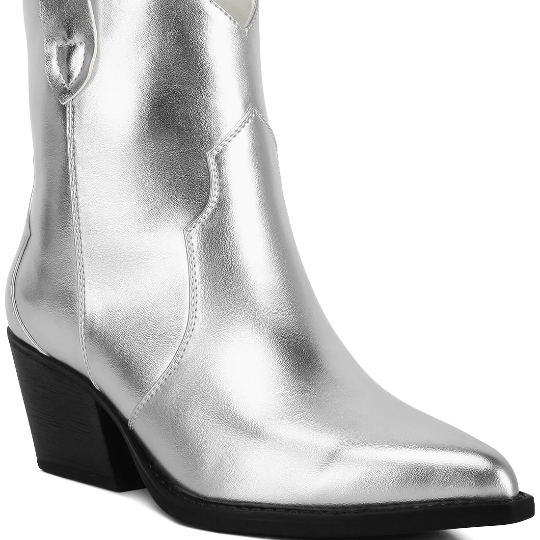 Patchwork Detail Low Stacked Block Heel Boots