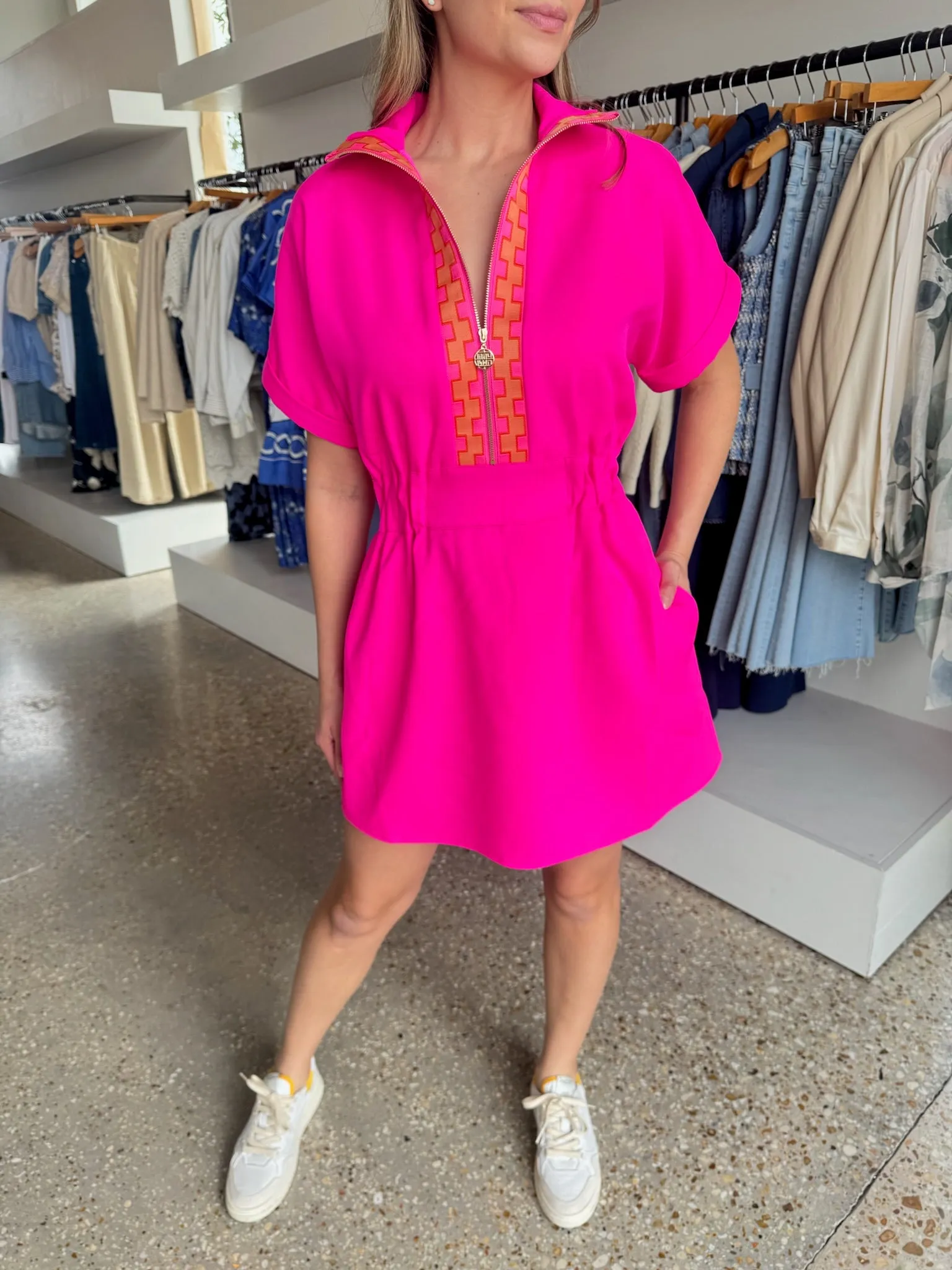 Pink Glo Twill Pullover Dress