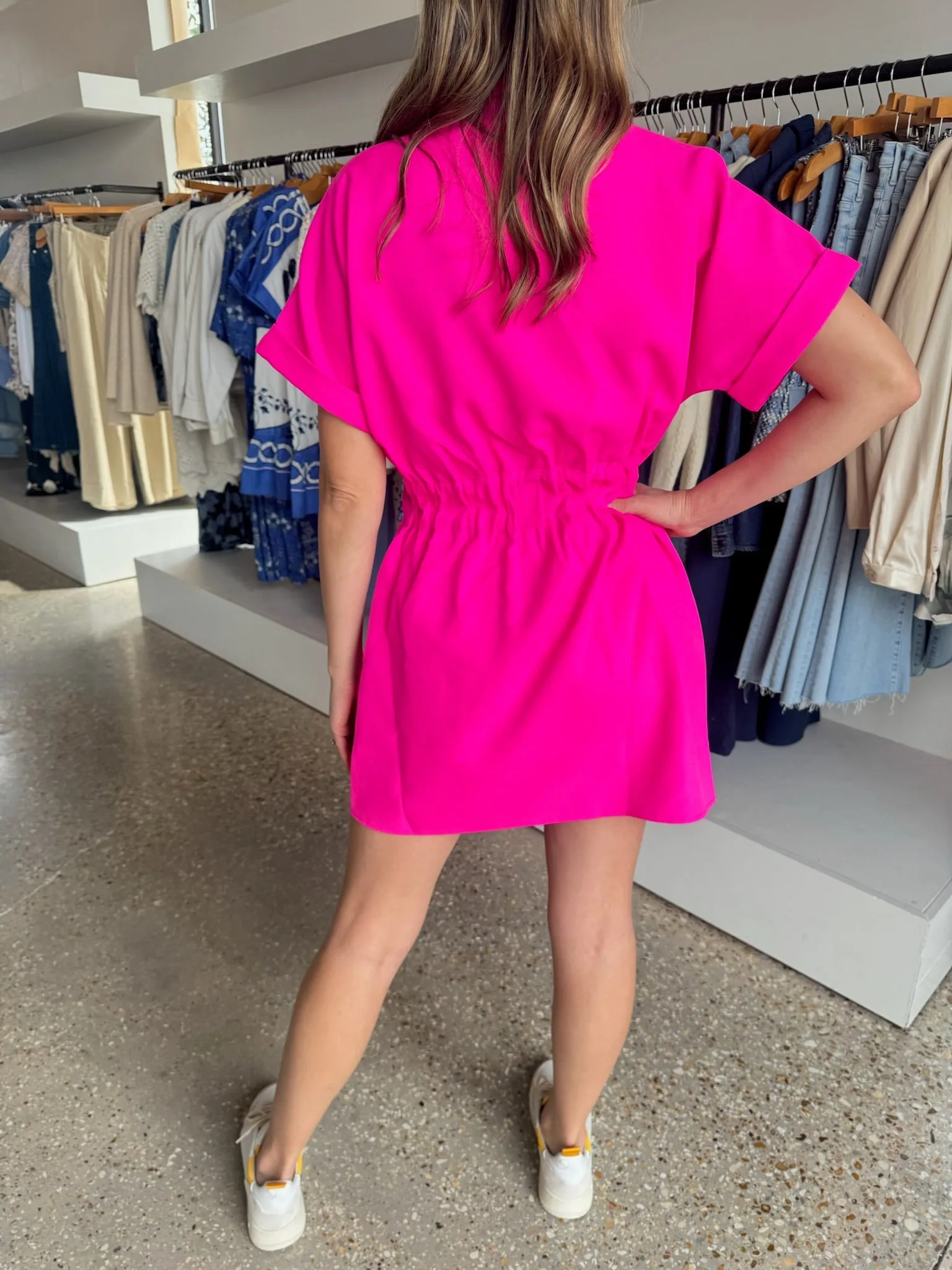 Pink Glo Twill Pullover Dress