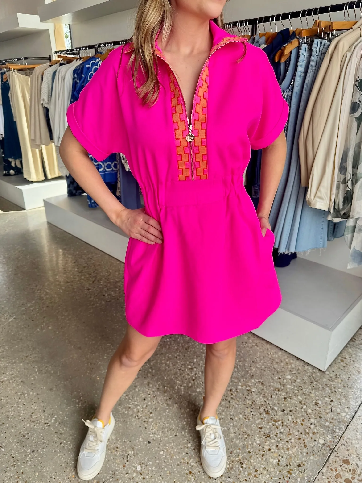 Pink Glo Twill Pullover Dress