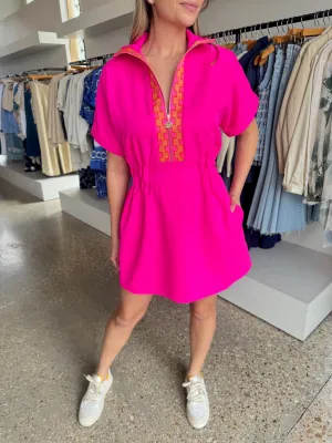 Pink Glo Twill Pullover Dress