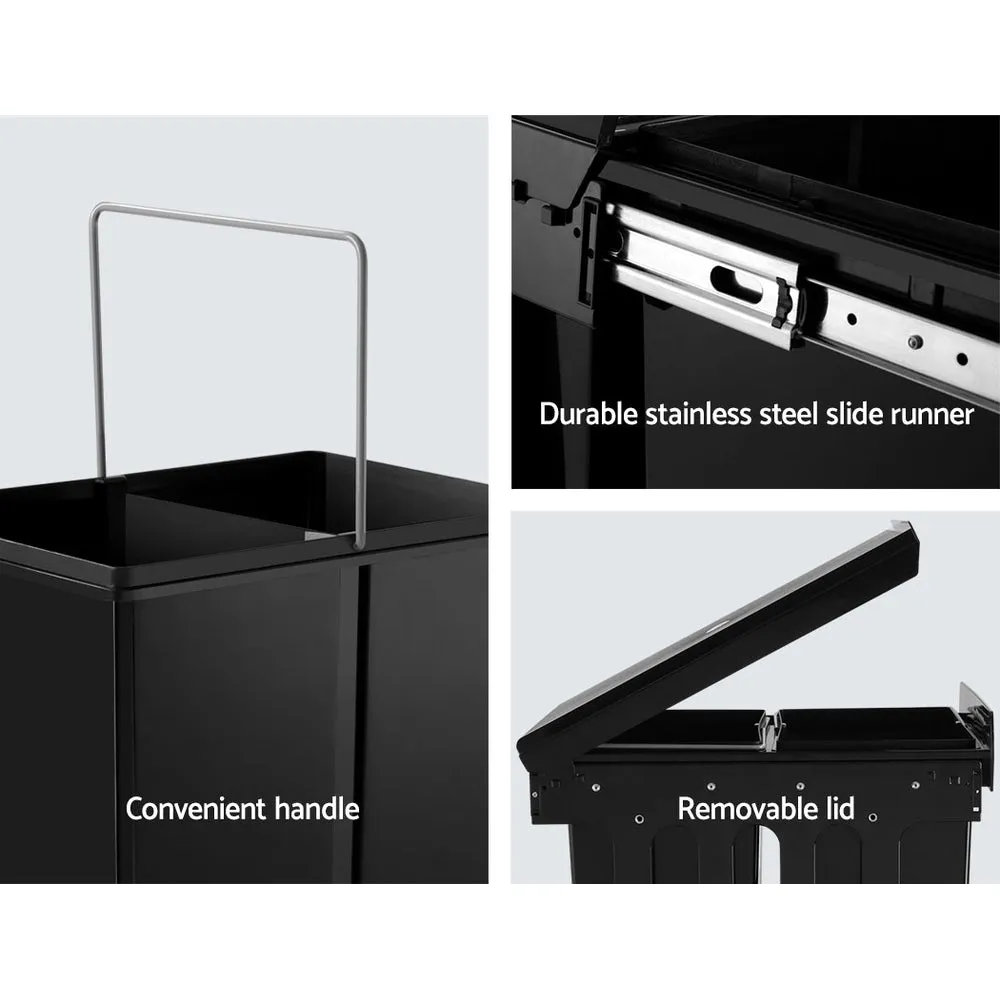 Pull Out Bin Kitchen Double Basket 2X15L Black