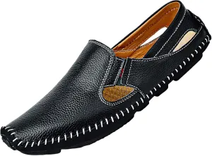 rismart Men's Leather Driving Loafers Comfort Slip on Moccasin Walking Shoes