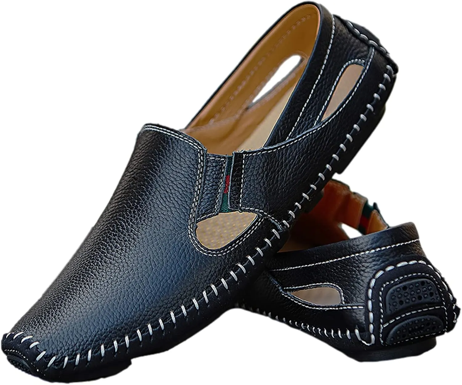 rismart Men's Leather Driving Loafers Comfort Slip on Moccasin Walking Shoes