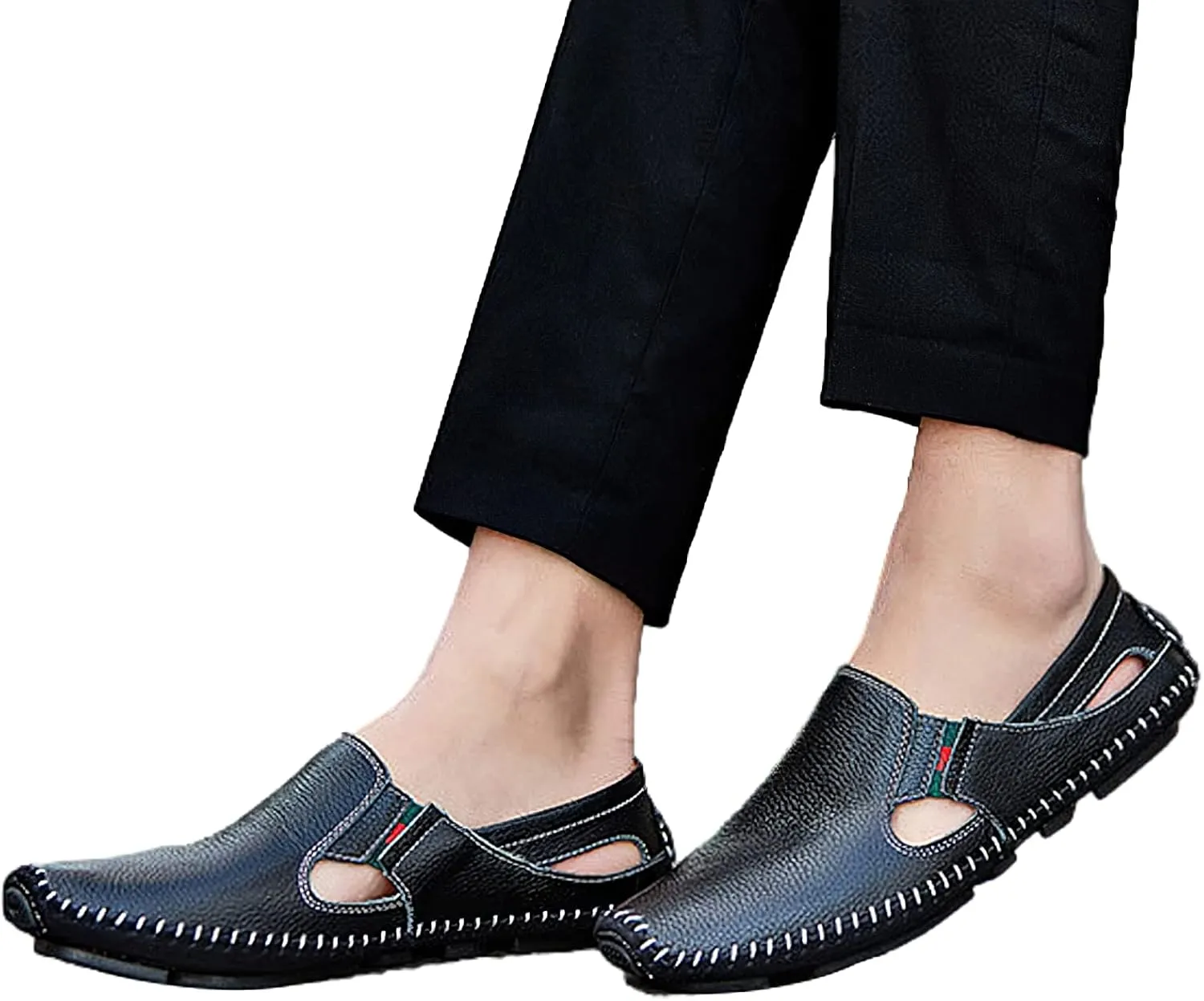 rismart Men's Leather Driving Loafers Comfort Slip on Moccasin Walking Shoes