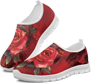 Rose Sneakers for Women Soft Low Top Casual Slip On Sneakers Breathable Non-Slip Athletic Holiday Walking Shoes for Teen Girls US 5.5-11.5