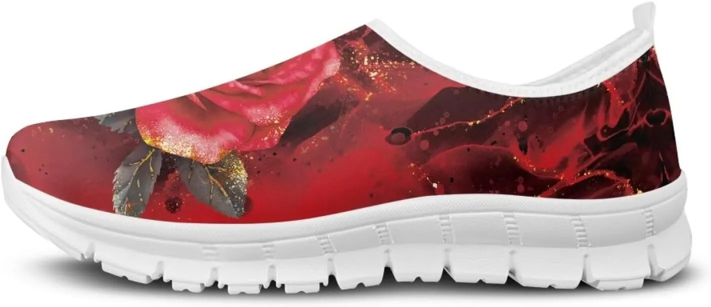 Rose Sneakers for Women Soft Low Top Casual Slip On Sneakers Breathable Non-Slip Athletic Holiday Walking Shoes for Teen Girls US 5.5-11.5