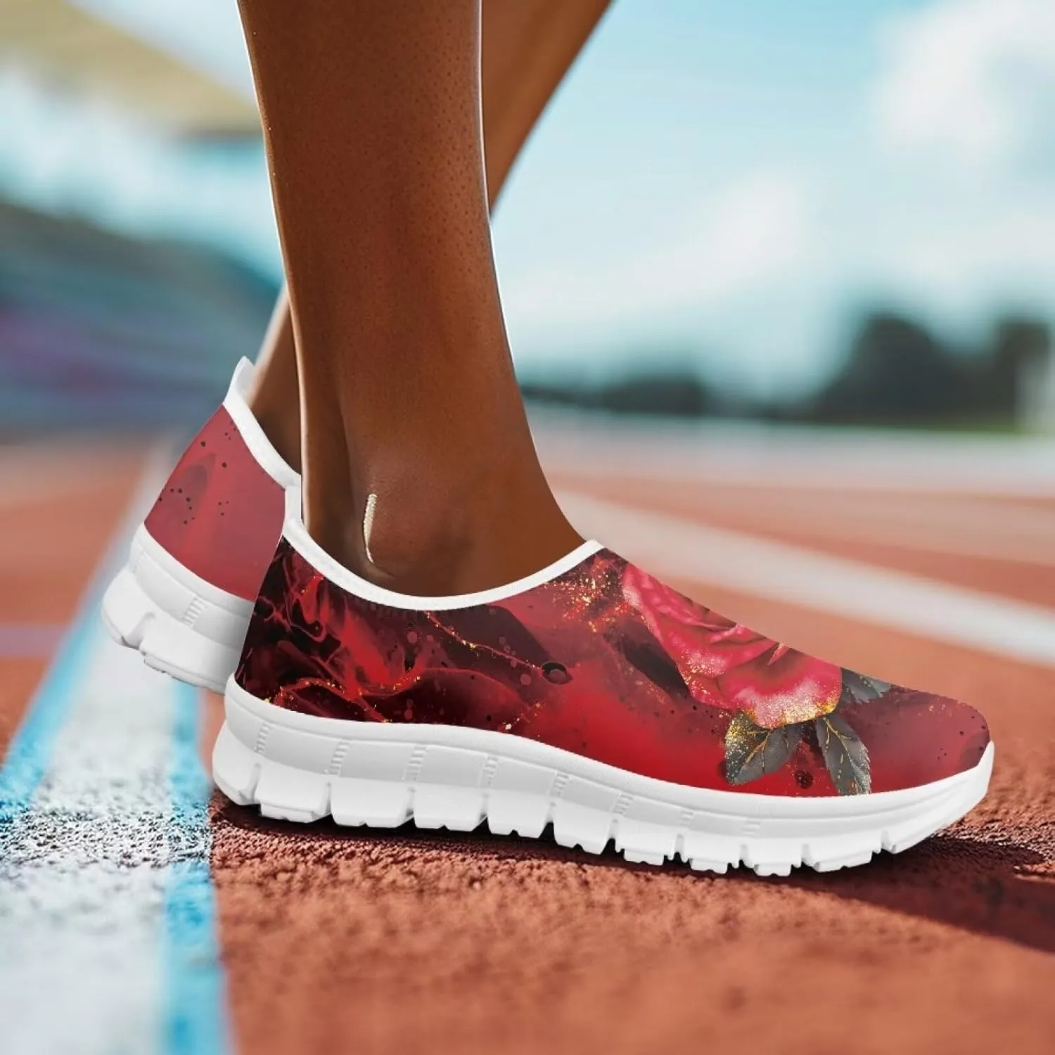 Rose Sneakers for Women Soft Low Top Casual Slip On Sneakers Breathable Non-Slip Athletic Holiday Walking Shoes for Teen Girls US 5.5-11.5