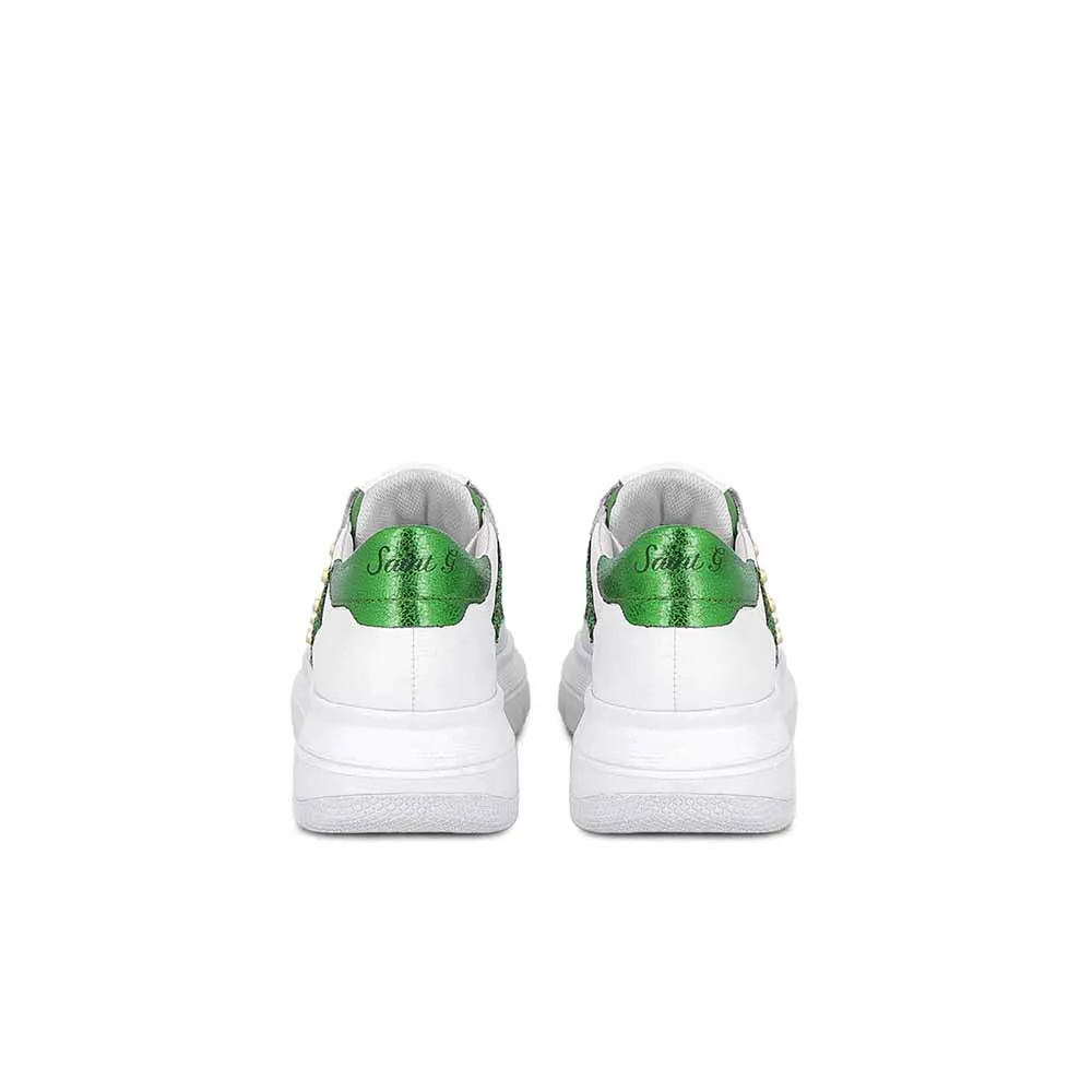 Saint G White Gold Metal Studs Leather Sneakers