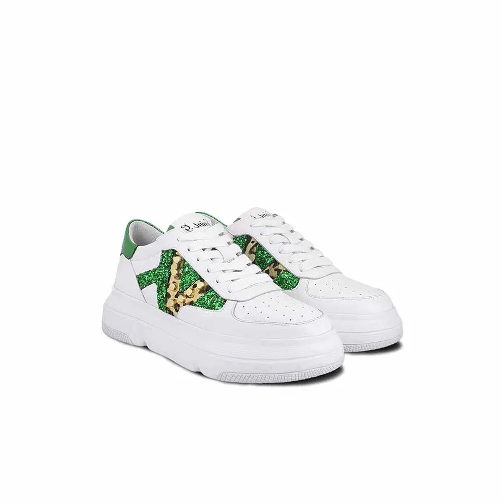 Saint G White Gold Metal Studs Leather Sneakers