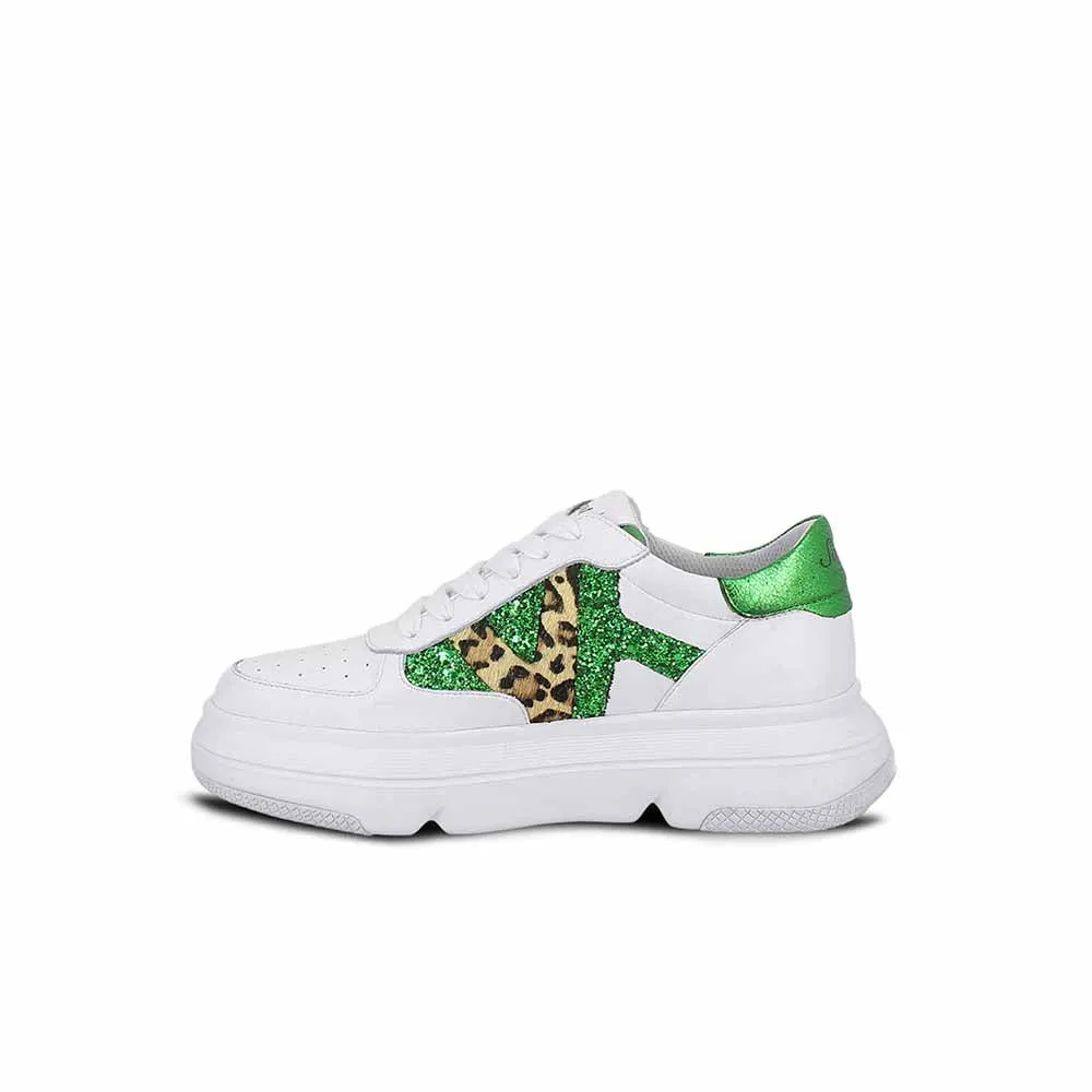 Saint G White Gold Metal Studs Leather Sneakers