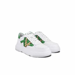 Saint G White Gold Metal Studs Leather Sneakers