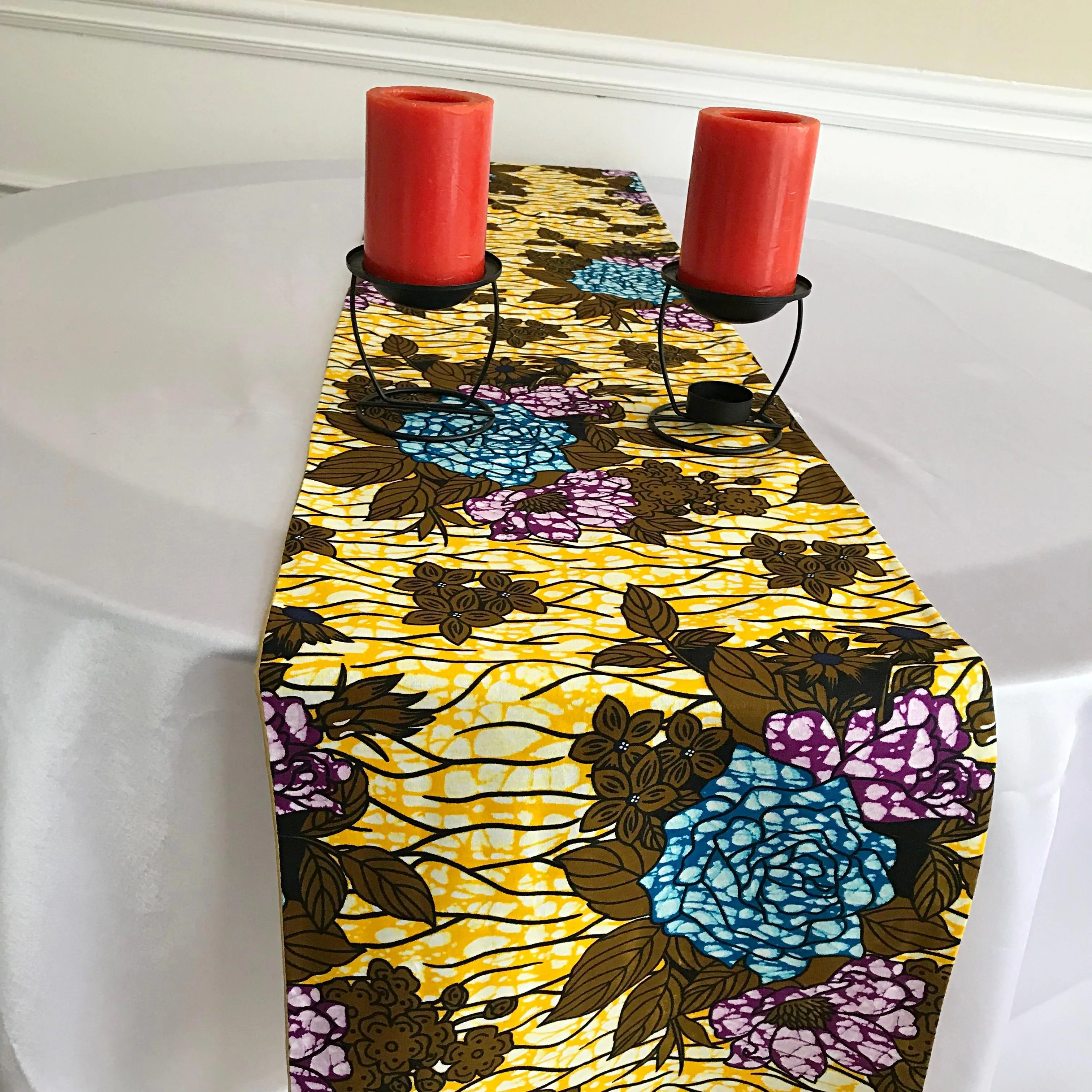 Salma African Print Table Runners with Napkins (Yellow/ Green/ Blue)
