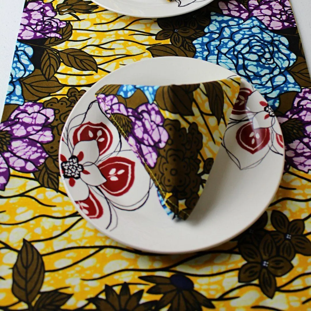 Salma African Print Table Runners with Napkins (Yellow/ Green/ Blue)