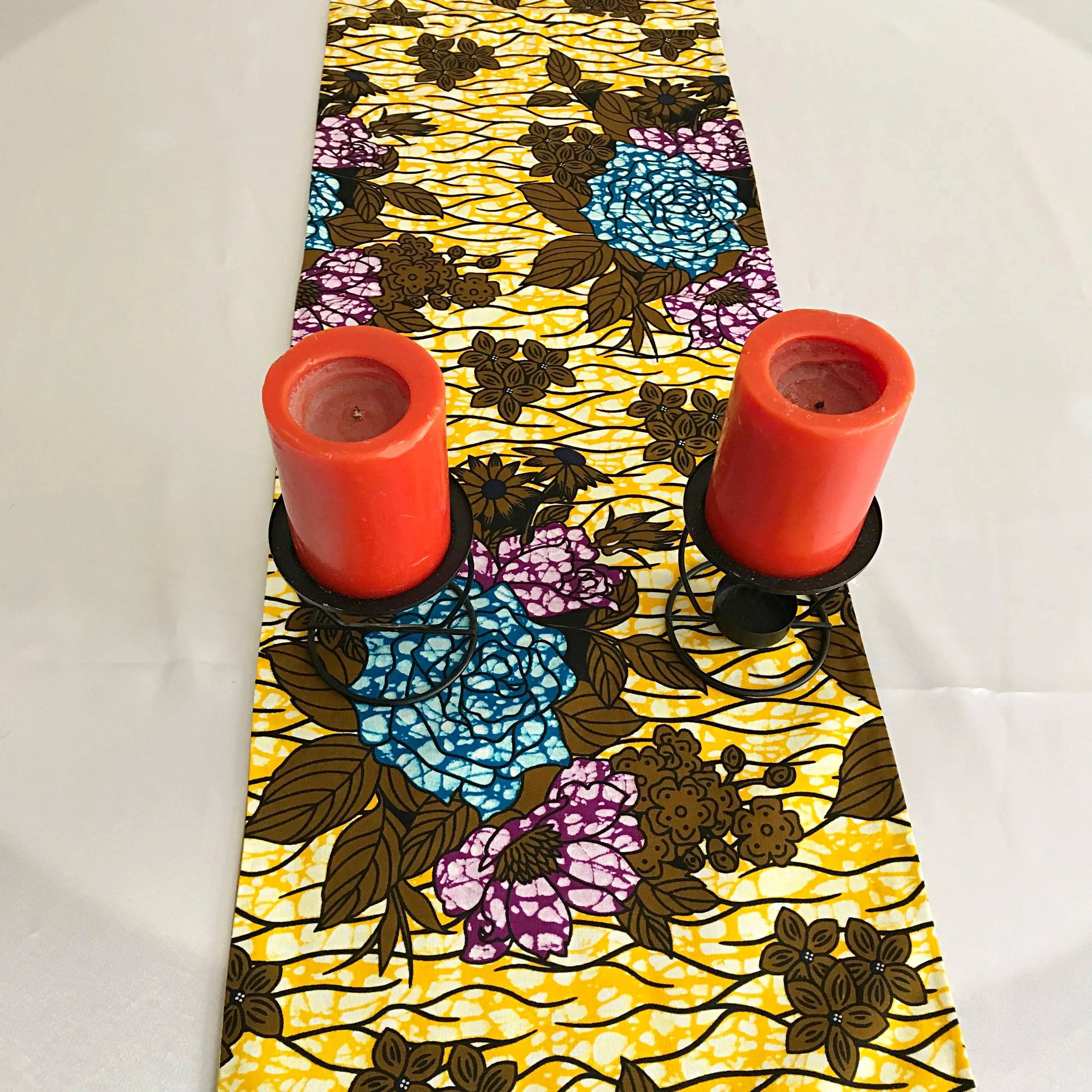Salma African Print Table Runners with Napkins (Yellow/ Green/ Blue)