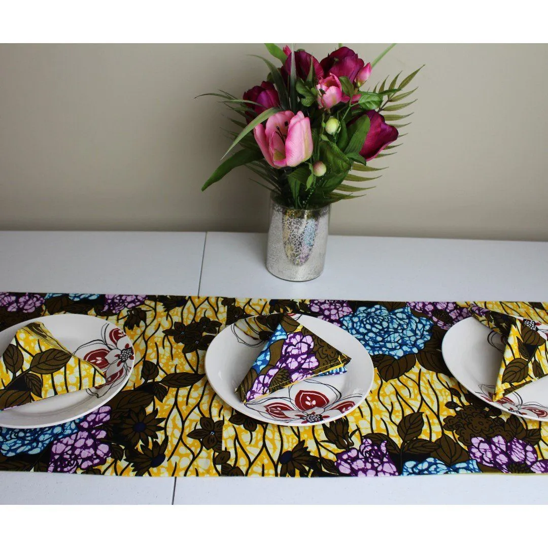 Salma African Print Table Runners with Napkins (Yellow/ Green/ Blue)