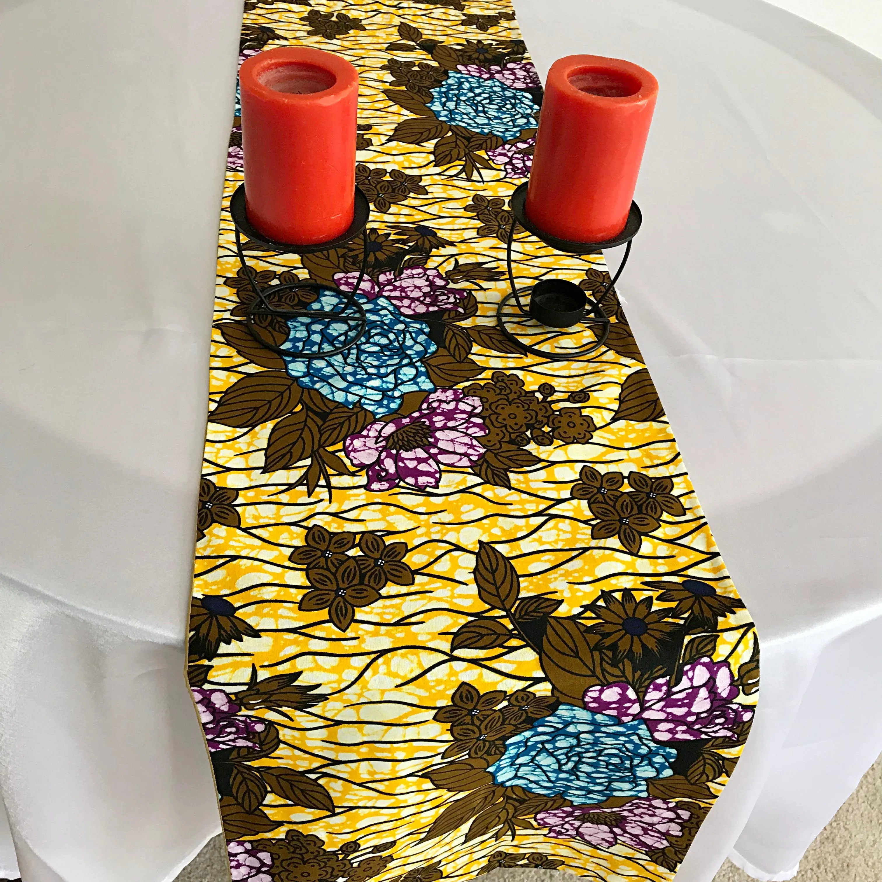 Salma African Print Table Runners with Napkins (Yellow/ Green/ Blue)