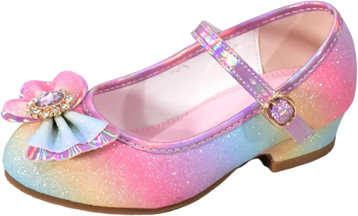 Sequins Bow High Heels Sandals For Girls Ankle Crb Dress Dance Shoes Little Kid Toddler Shoes Summer Strap
