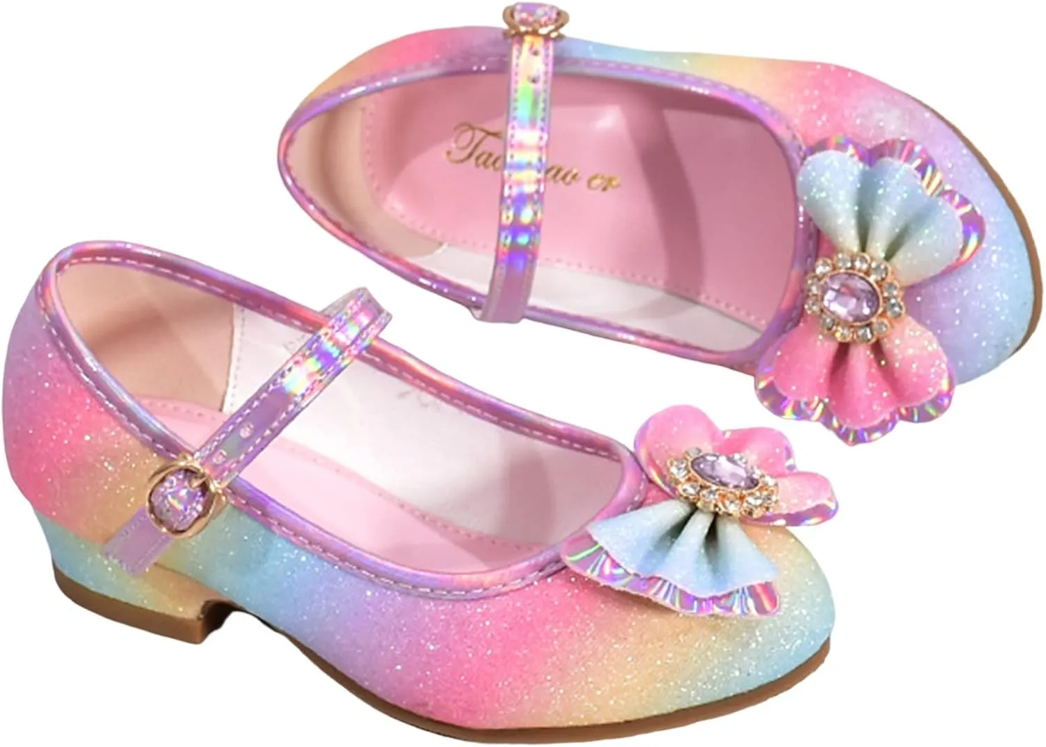 Sequins Bow High Heels Sandals For Girls Ankle Crb Dress Dance Shoes Little Kid Toddler Shoes Summer Strap