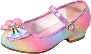 Sequins Bow High Heels Sandals For Girls Ankle Crb Dress Dance Shoes Little Kid Toddler Shoes Summer Strap