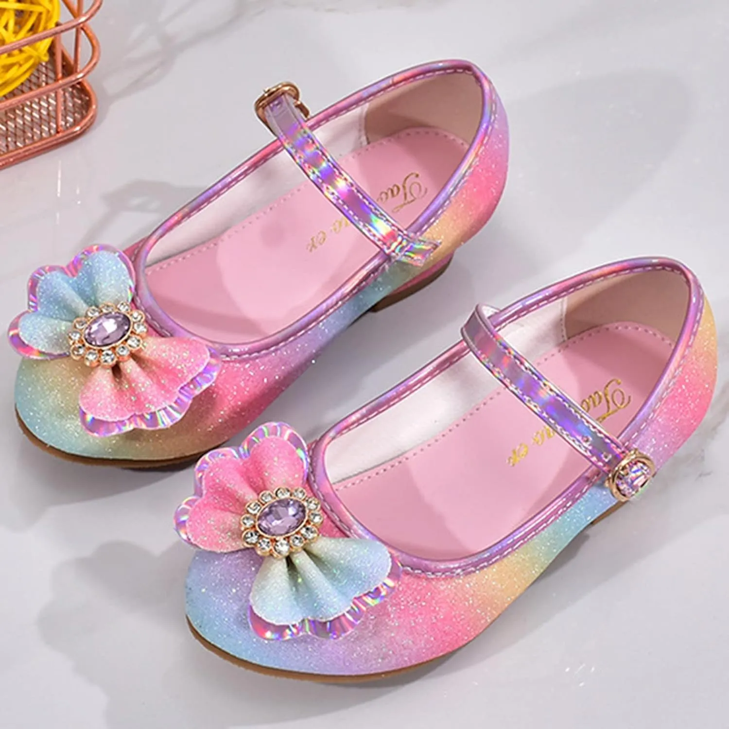 Sequins Bow High Heels Sandals For Girls Ankle Crb Dress Dance Shoes Little Kid Toddler Shoes Summer Strap