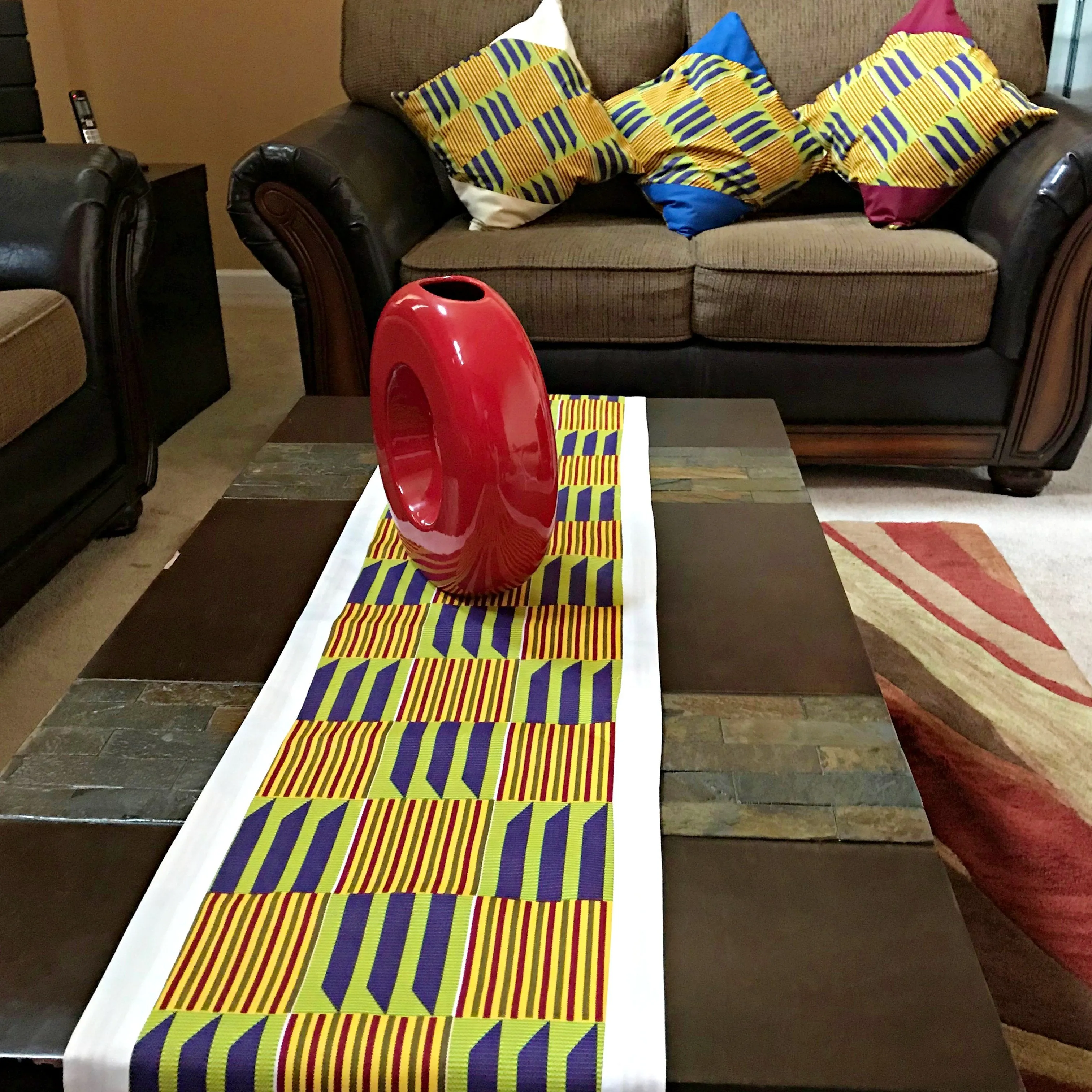Sheena African Print Kente Table Runners (Yellow/ Purple / Green)