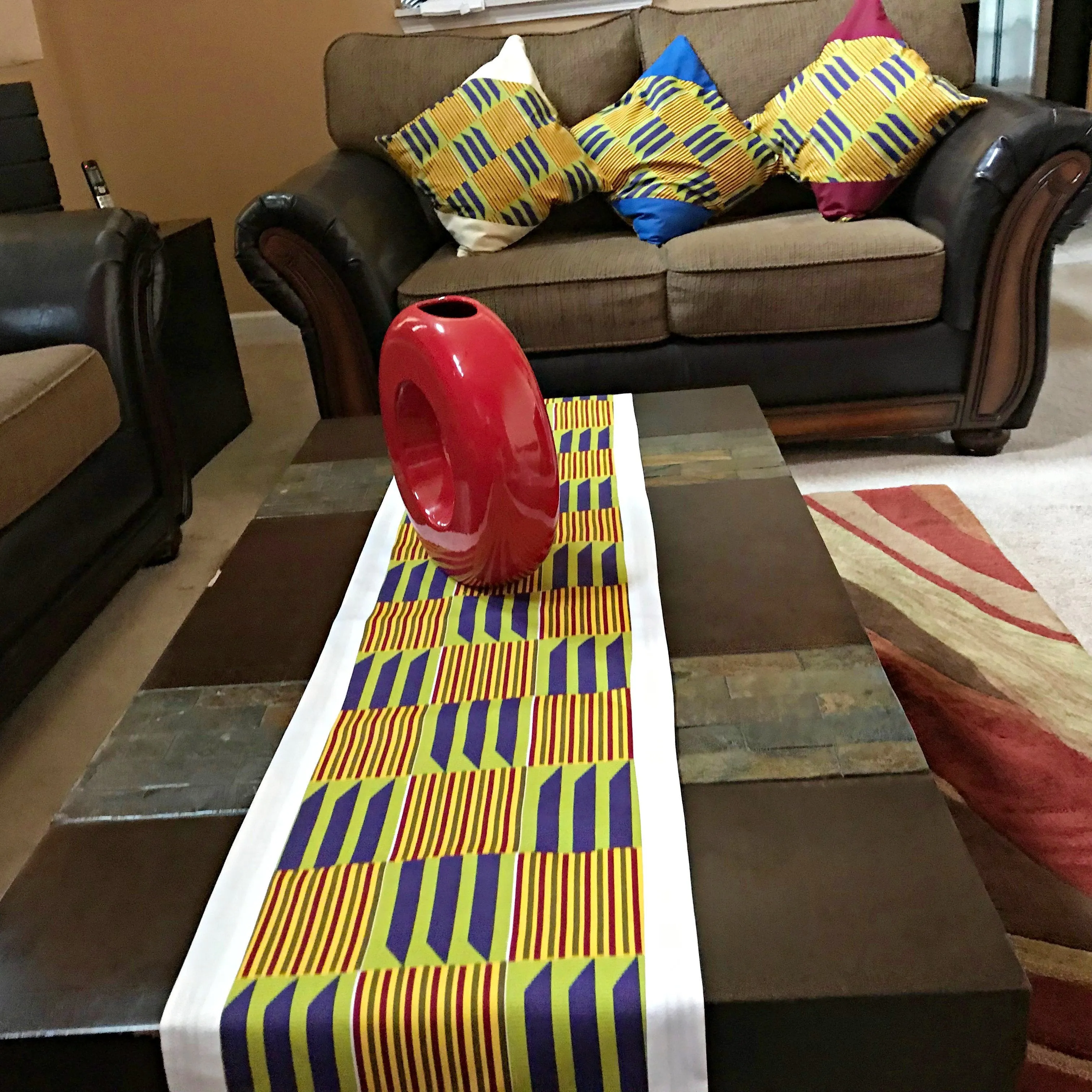 Sheena African Print Kente Table Runners (Yellow/ Purple / Green)
