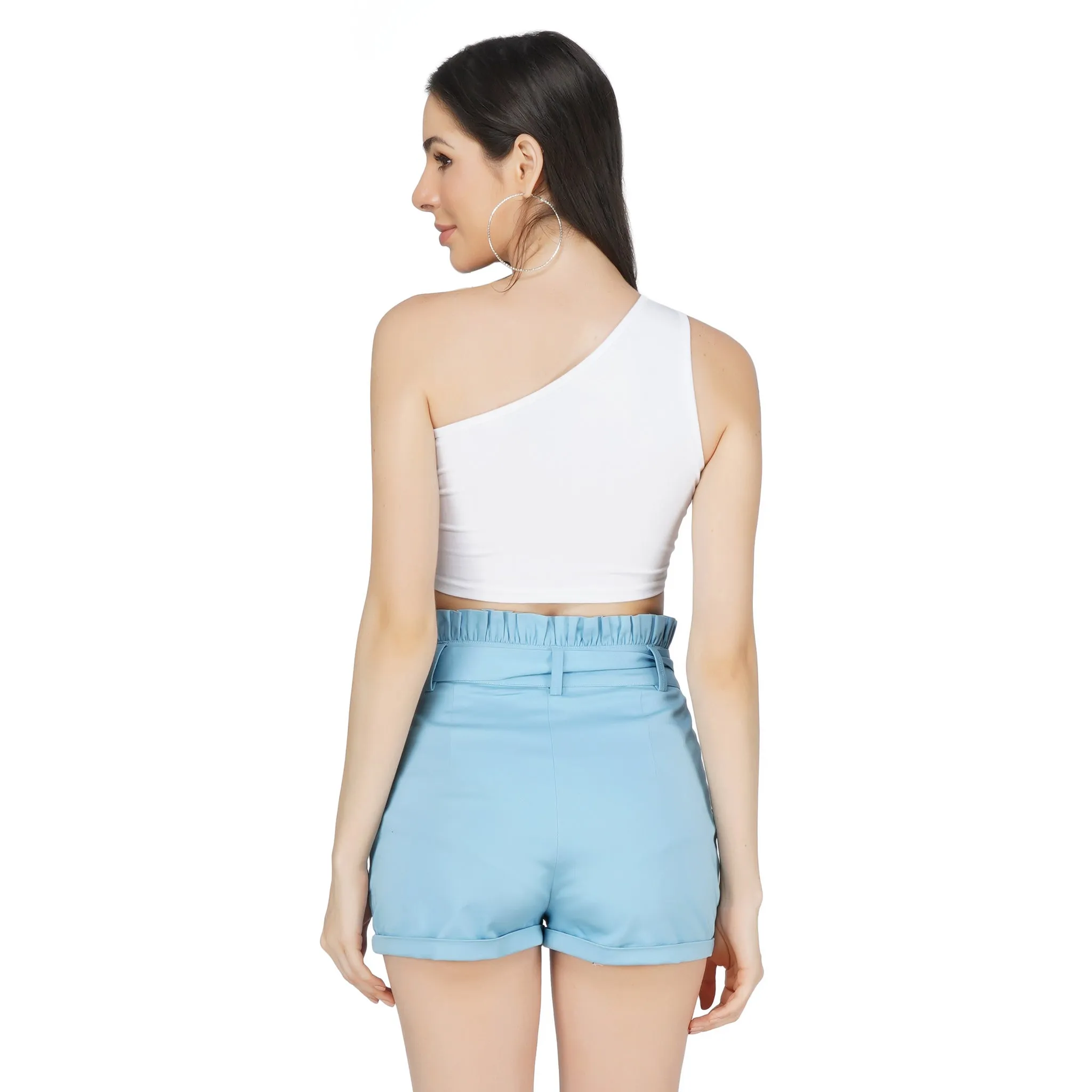 SLAY. Women's One shoulder White Crop Top with Bow