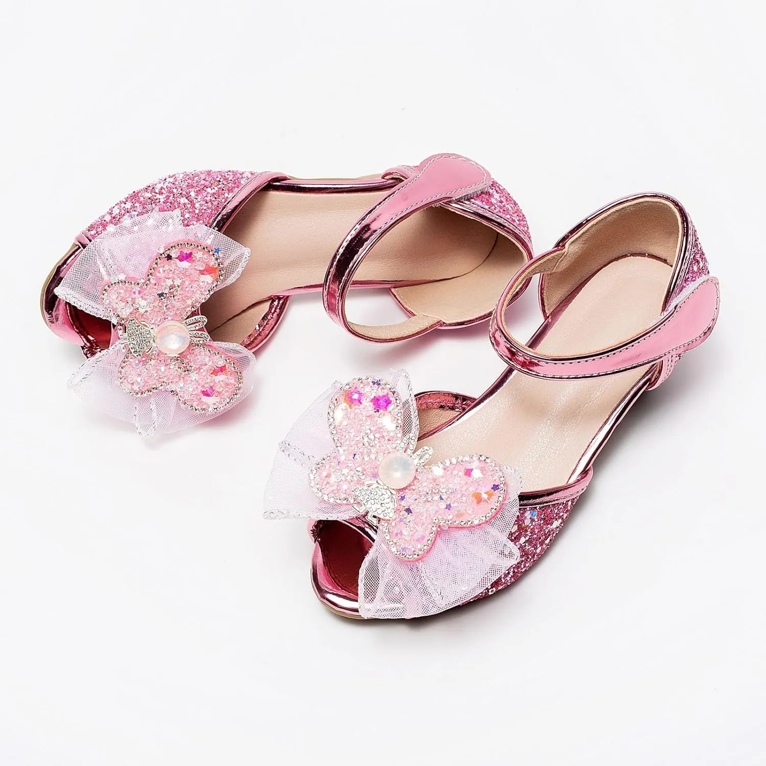 Soft Rubber Princess Flat Shoes Little Girl Performance Sequin Dress High Heels Children's Fish Mouth Hollow Sandals Summer Non Slip Cork Glitter Toddler Slippers