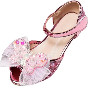 Soft Rubber Princess Flat Shoes Little Girl Performance Sequin Dress High Heels Children's Fish Mouth Hollow Sandals Summer Non Slip Cork Glitter Toddler Slippers