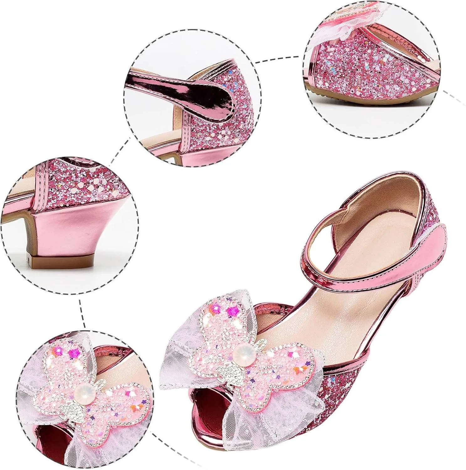 Soft Rubber Princess Flat Shoes Little Girl Performance Sequin Dress High Heels Children's Fish Mouth Hollow Sandals Summer Non Slip Cork Glitter Toddler Slippers