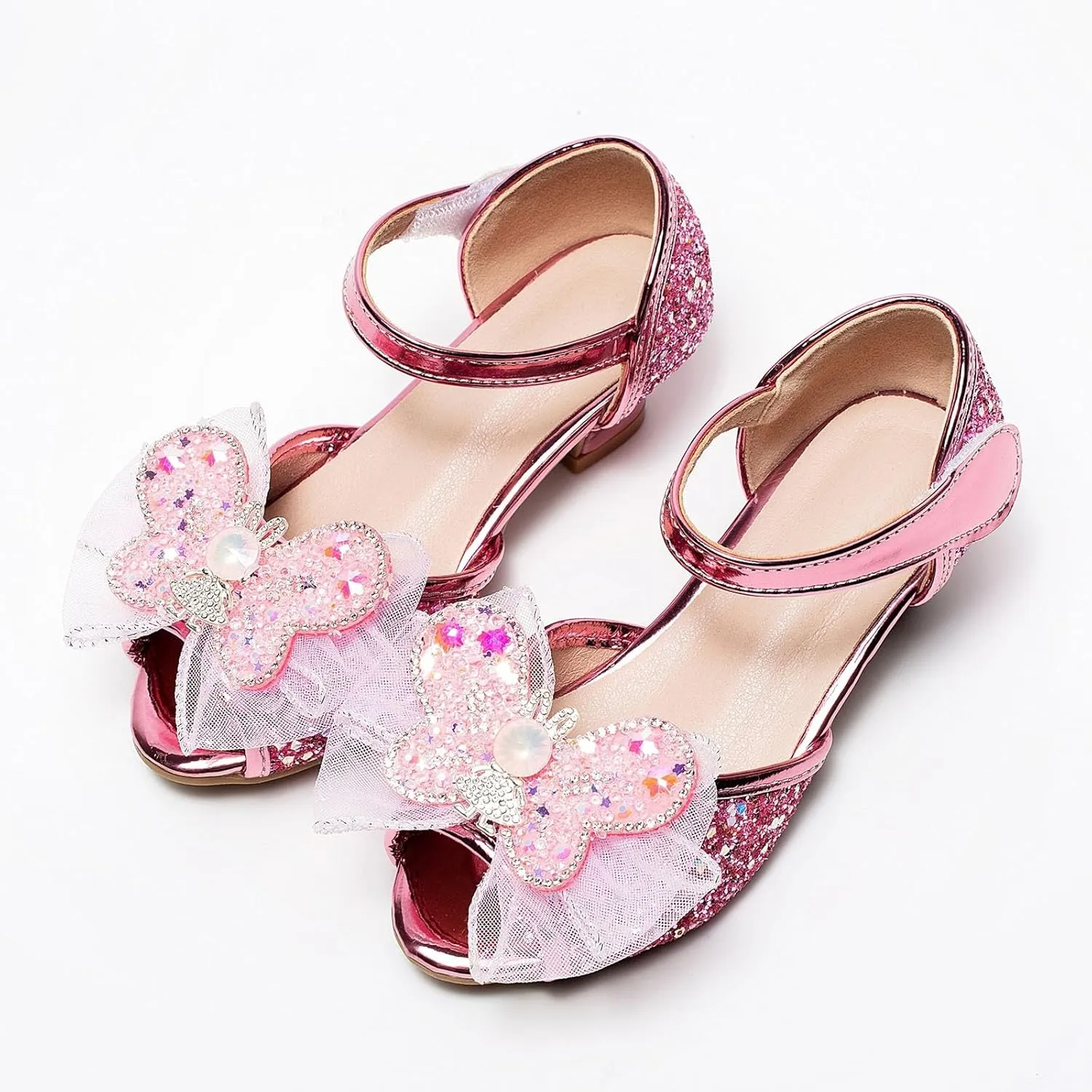 Soft Rubber Princess Flat Shoes Little Girl Performance Sequin Dress High Heels Children's Fish Mouth Hollow Sandals Summer Non Slip Cork Glitter Toddler Slippers
