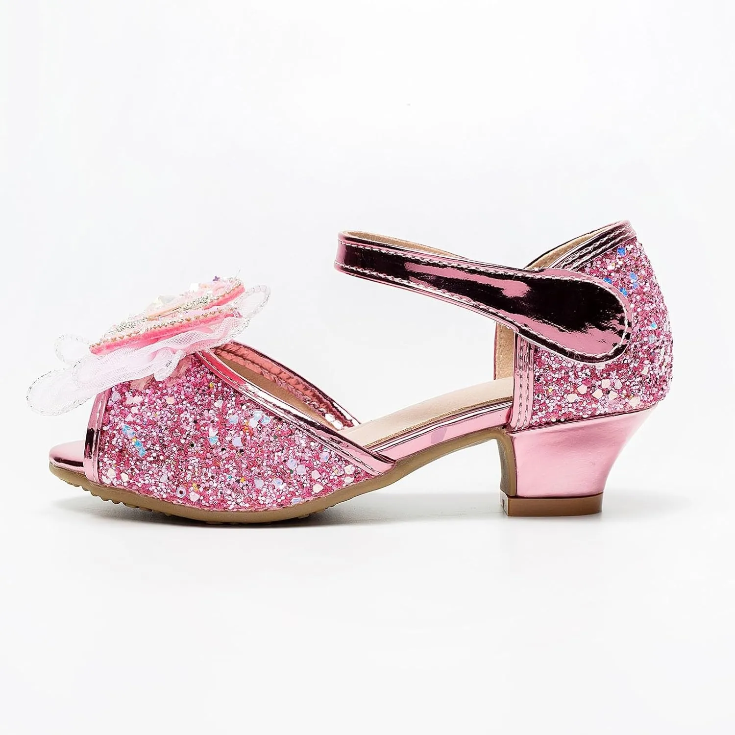 Soft Rubber Princess Flat Shoes Little Girl Performance Sequin Dress High Heels Children's Fish Mouth Hollow Sandals Summer Non Slip Cork Glitter Toddler Slippers