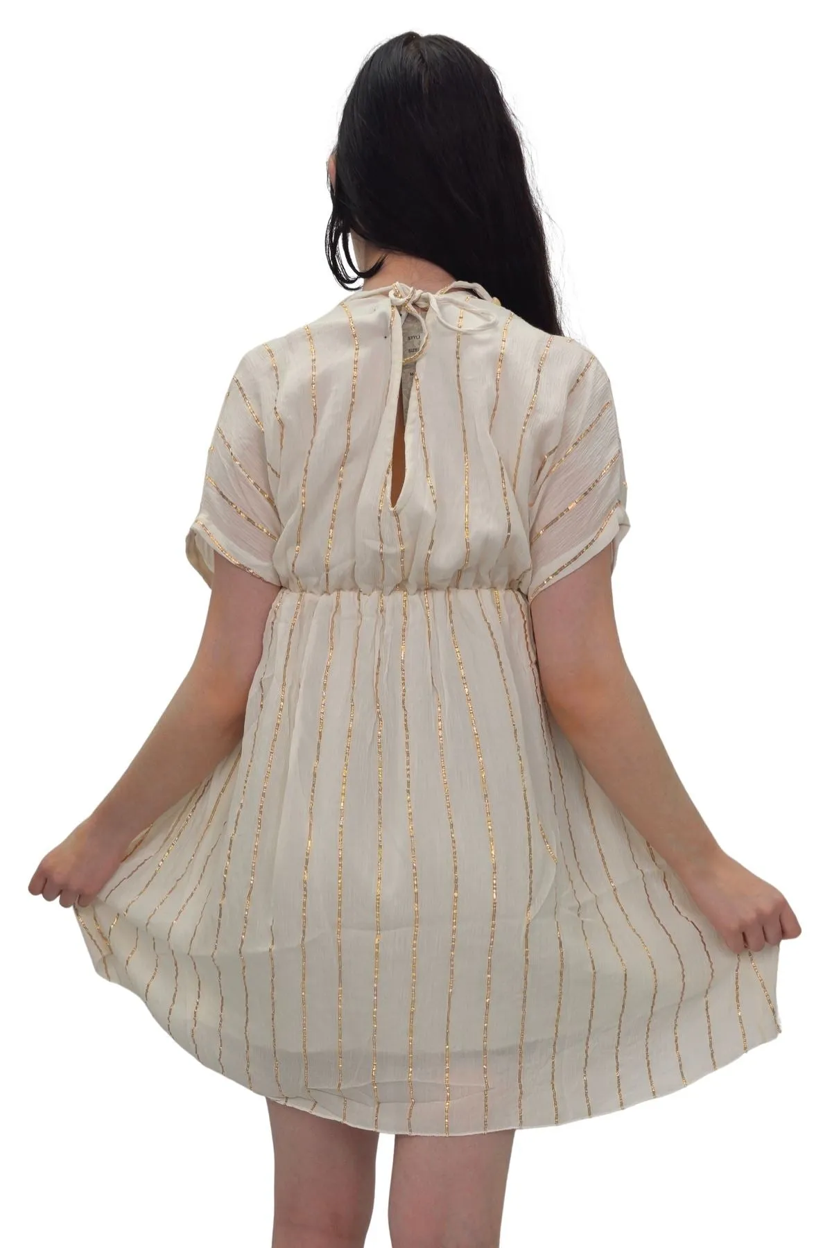 Star Beaded Embroidered Back Side Drawstring Dress