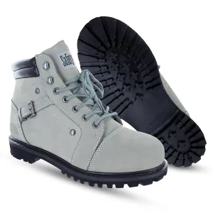 Steel Toe Boots for Women - Light Gray - 9M | Waterproof Women's Fusion Work Boots | Leather Work Boots | Rugged Goodyear Welt Construction | Oil Resistant Outsoles & Cushioned Insoles