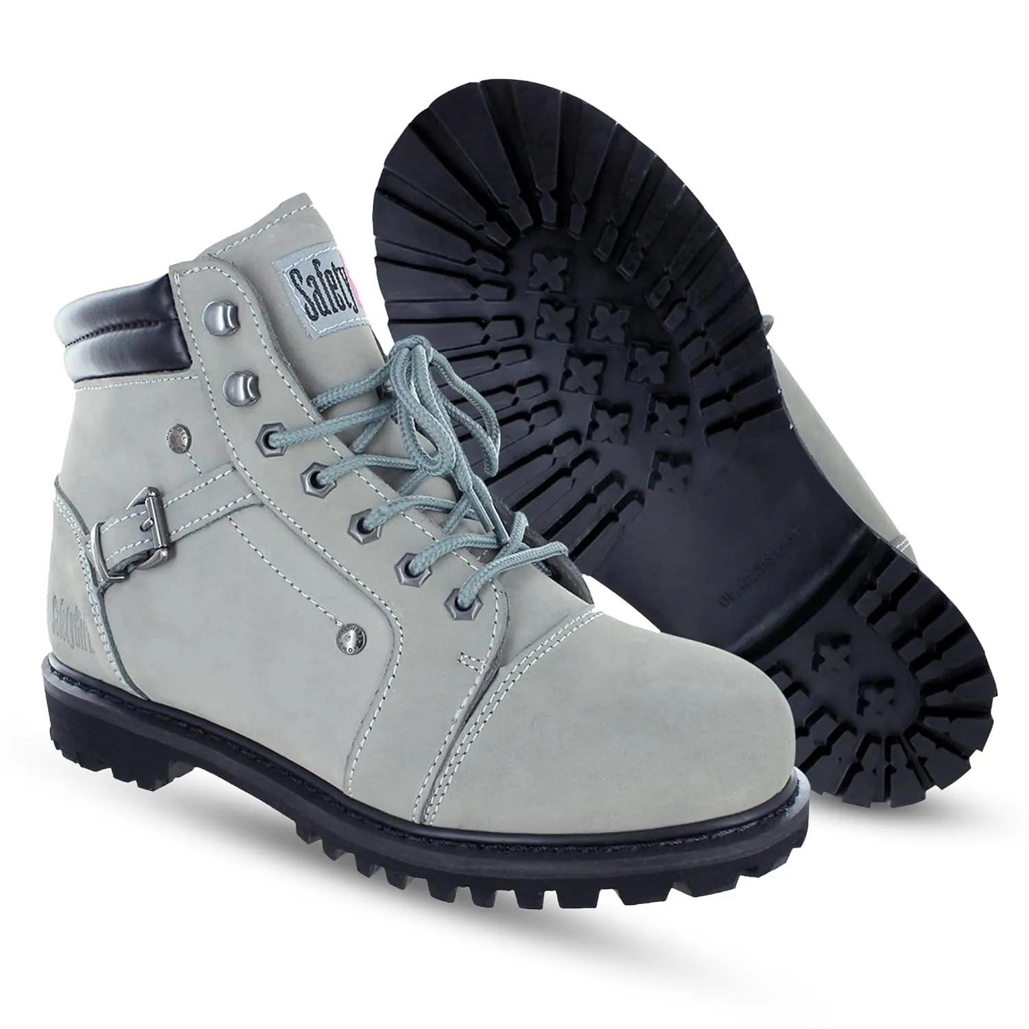 Steel Toe Boots for Women - Light Gray - 9M | Waterproof Women's Fusion Work Boots | Leather Work Boots | Rugged Goodyear Welt Construction | Oil Resistant Outsoles & Cushioned Insoles