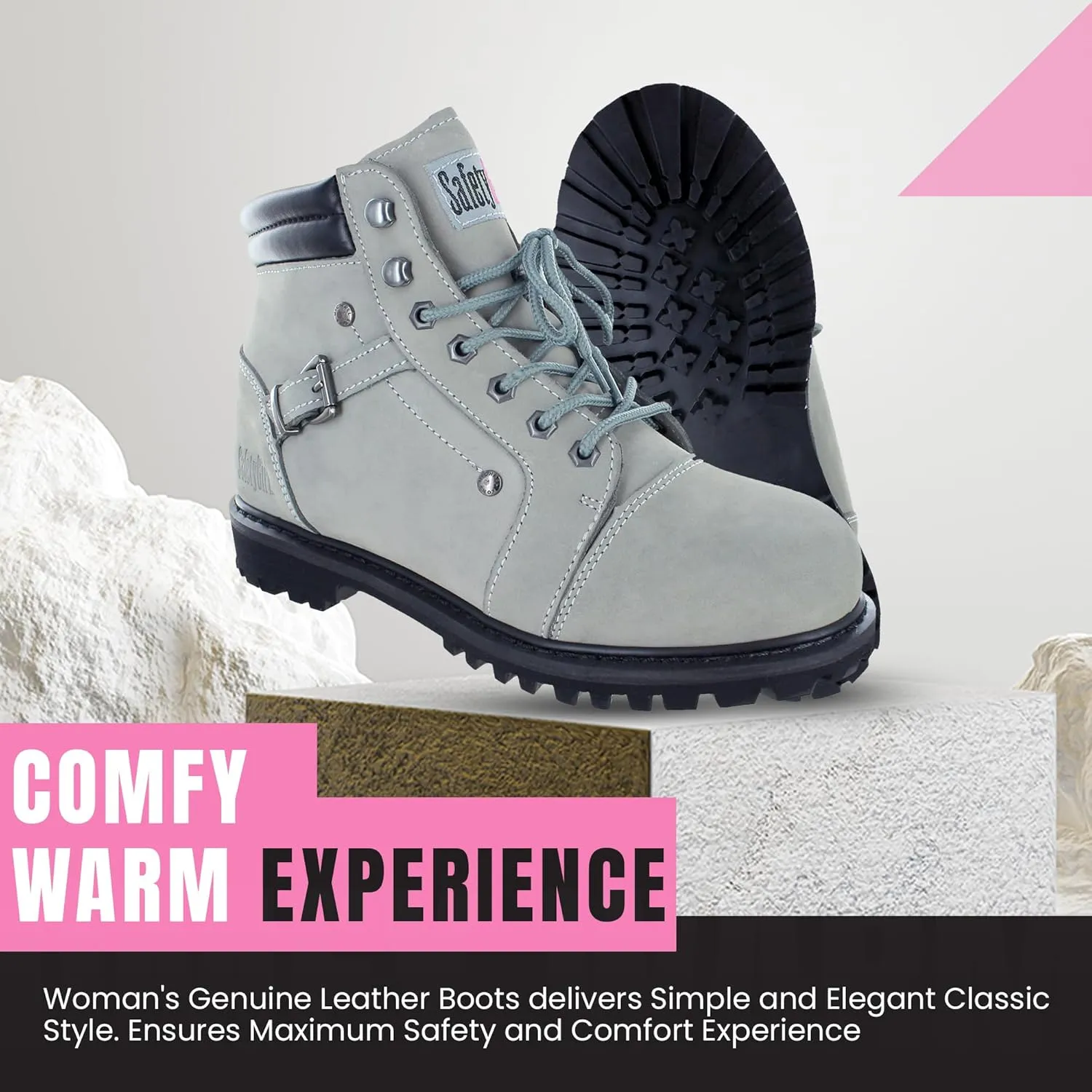 Steel Toe Boots for Women - Light Gray - 9M | Waterproof Women's Fusion Work Boots | Leather Work Boots | Rugged Goodyear Welt Construction | Oil Resistant Outsoles & Cushioned Insoles