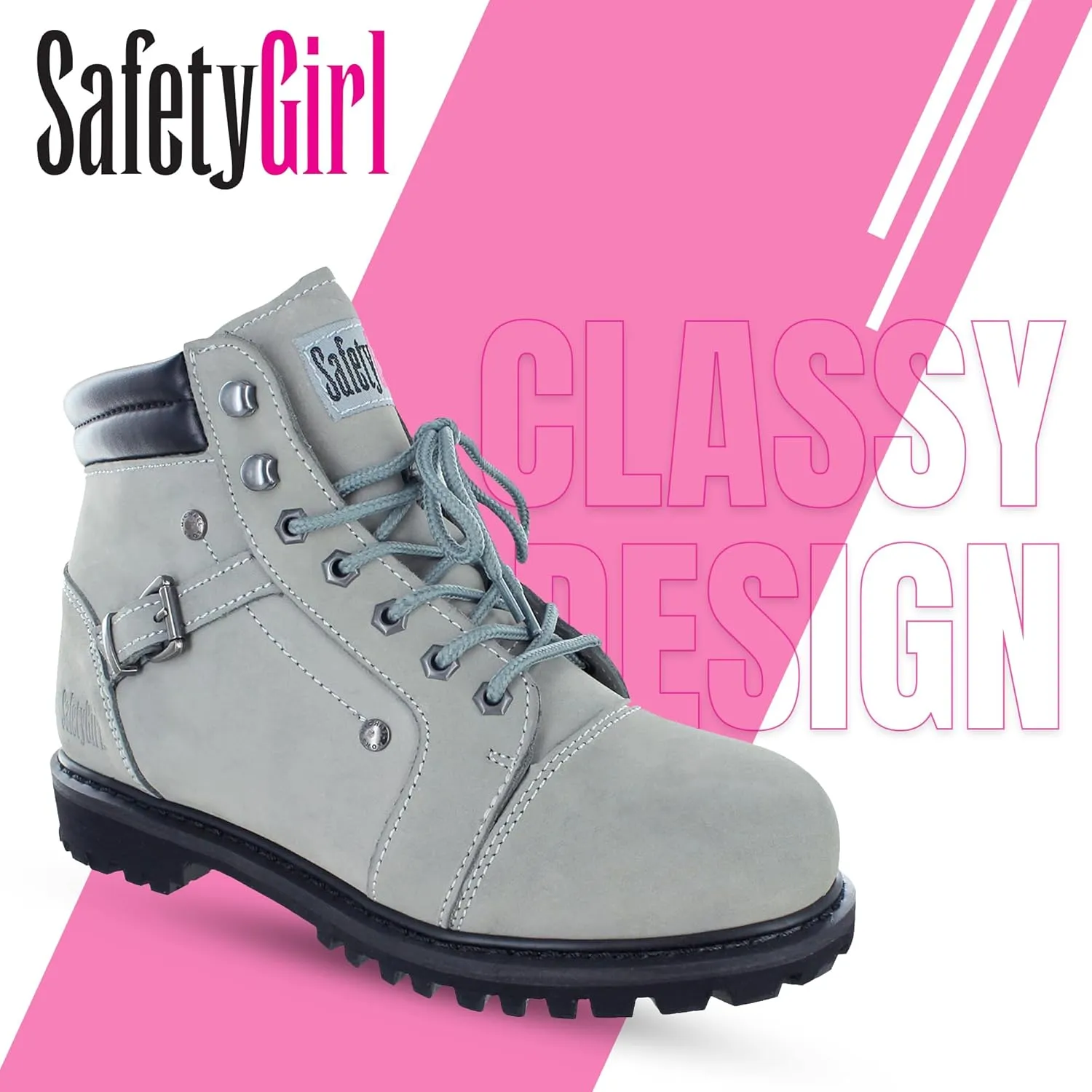 Steel Toe Boots for Women - Light Gray - 9M | Waterproof Women's Fusion Work Boots | Leather Work Boots | Rugged Goodyear Welt Construction | Oil Resistant Outsoles & Cushioned Insoles