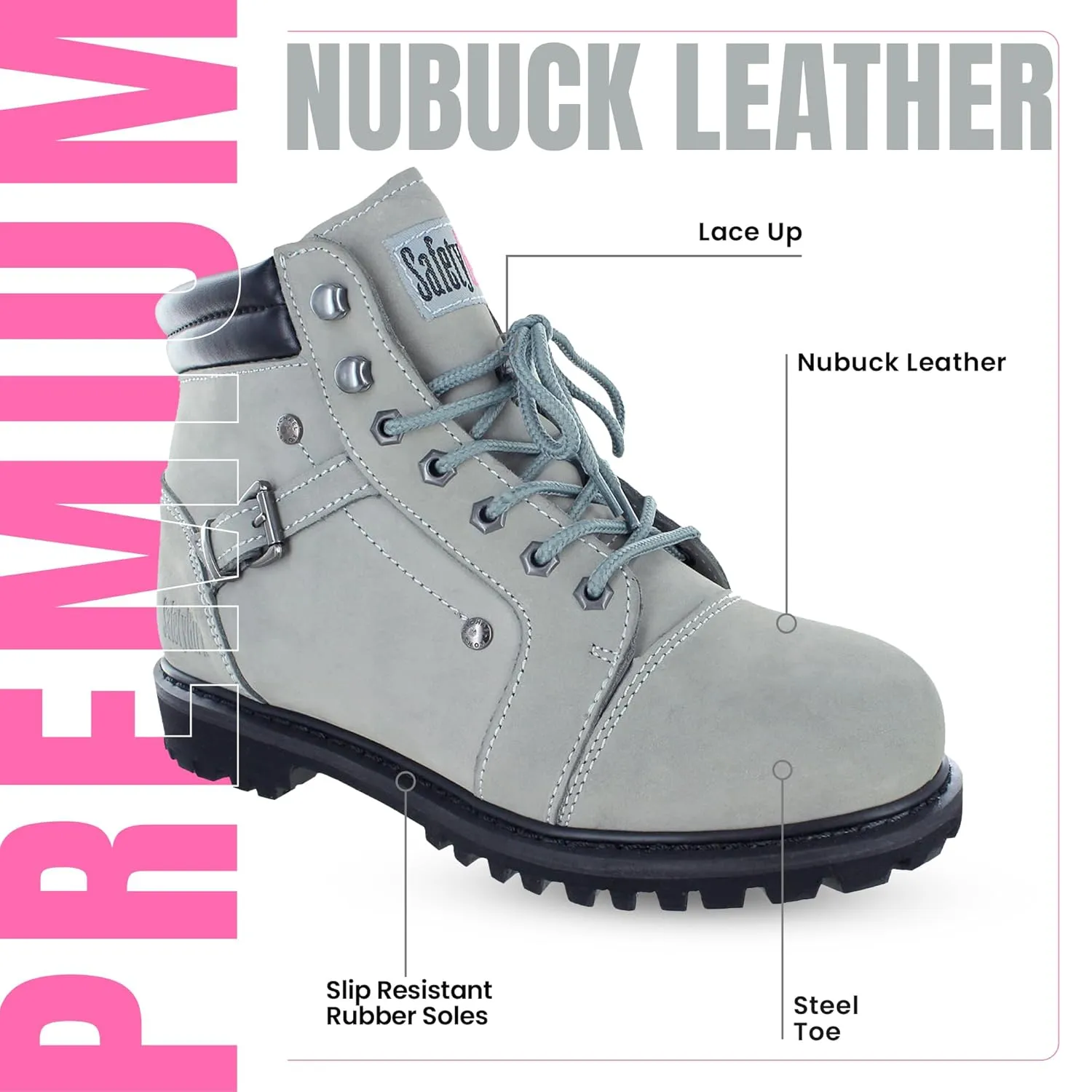Steel Toe Boots for Women - Light Gray - 9M | Waterproof Women's Fusion Work Boots | Leather Work Boots | Rugged Goodyear Welt Construction | Oil Resistant Outsoles & Cushioned Insoles