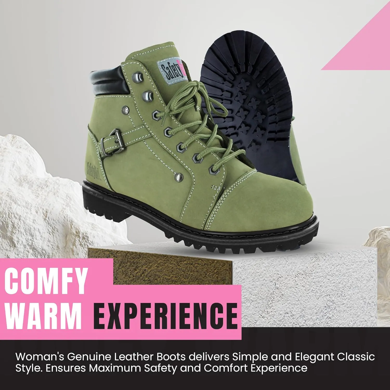 Steel Toe Boots for Women - Moss - 6.5M | Waterproof Women's Fusion Work Boots | Leather Work Boots | Rugged Goodyear Welt Construction | Oil Resistant Outsoles & Cushioned Insoles